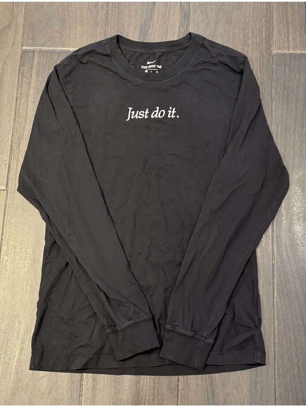 Nike Size S Black Just Do It Embroidered Graphic Long Sleeve Logo Tee